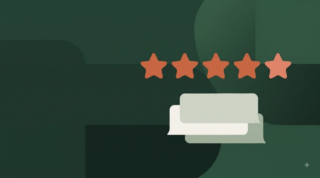 Five star icons above a stack of review cards, representing genuine patient reviews for a physio clinic